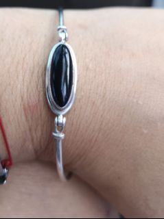 Vintage black onyx sterling silver 925 bangel bracelet