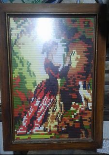 Vintage old stitching in frame wood 27x19.5inches good condition not faded