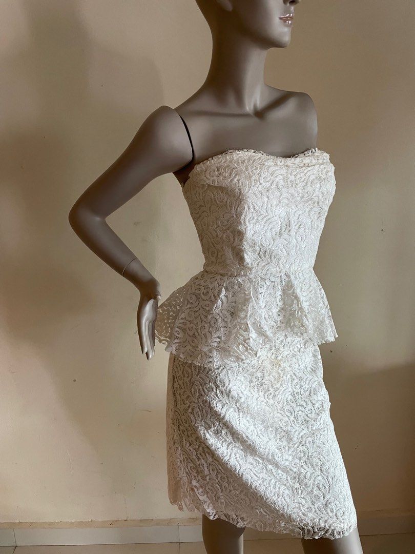 strapless open back dress Provence Bloom Peplum Maxi Dress Off White Selfie Leslie