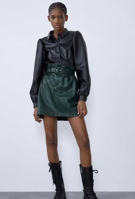 Dark green faux leather skirt shop