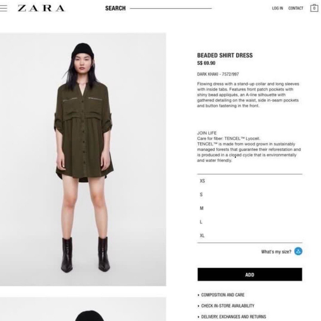 Zara tencel Beaded Green Shirt Dress Fesyen Wanita Pakaian Wanita Gaun Rok di Carousell