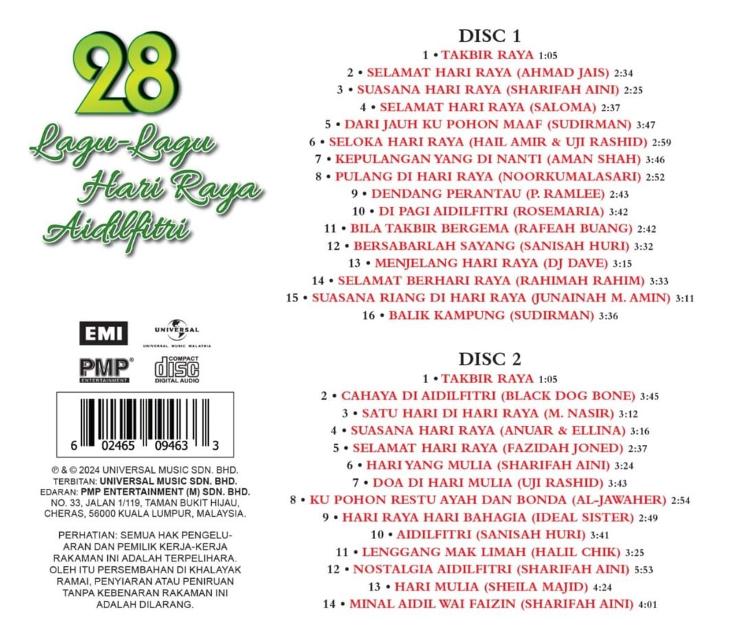 28 Lagu-Lagu Hari Raya Aidilfitri 2CD Ahmad Jais Sharifah Aini Saloma ...