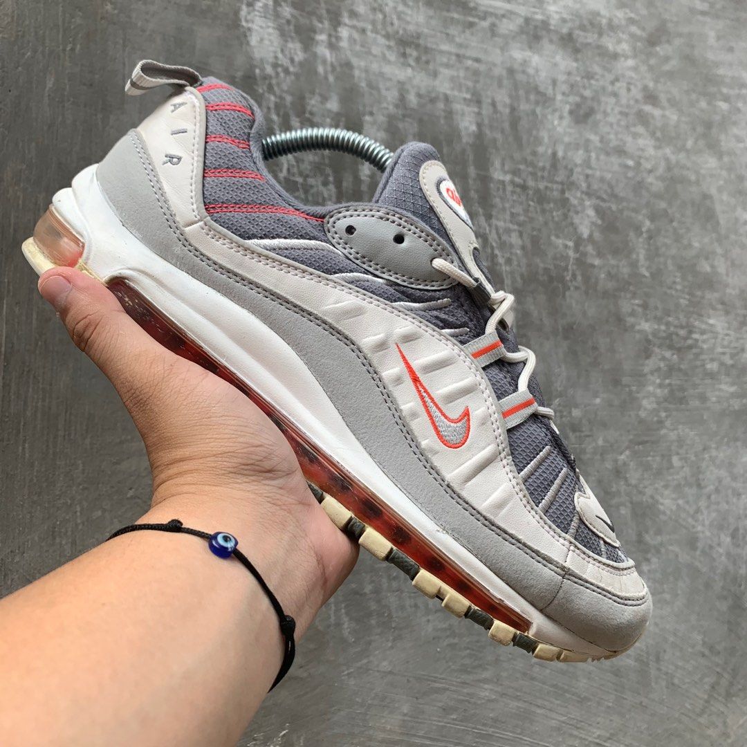 Airmax 98 Grey Sail Habanero Red, Fesyen Pria, Sepatu