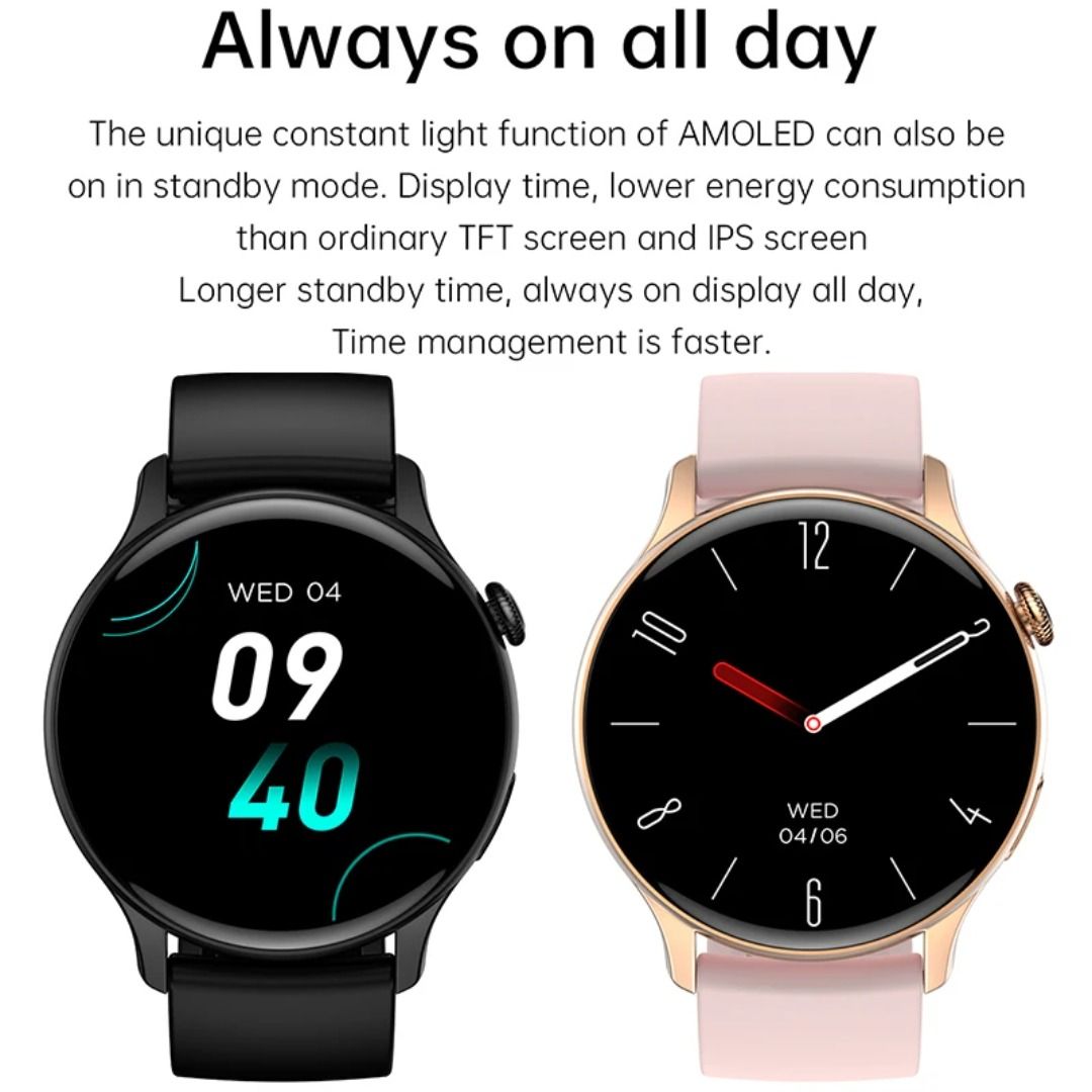 AMOLED Smart Watch Women Always on Display Clock Bluetooth Call Voice Control IP68 Waterproof Fitness Bracelet Smartwatch Women