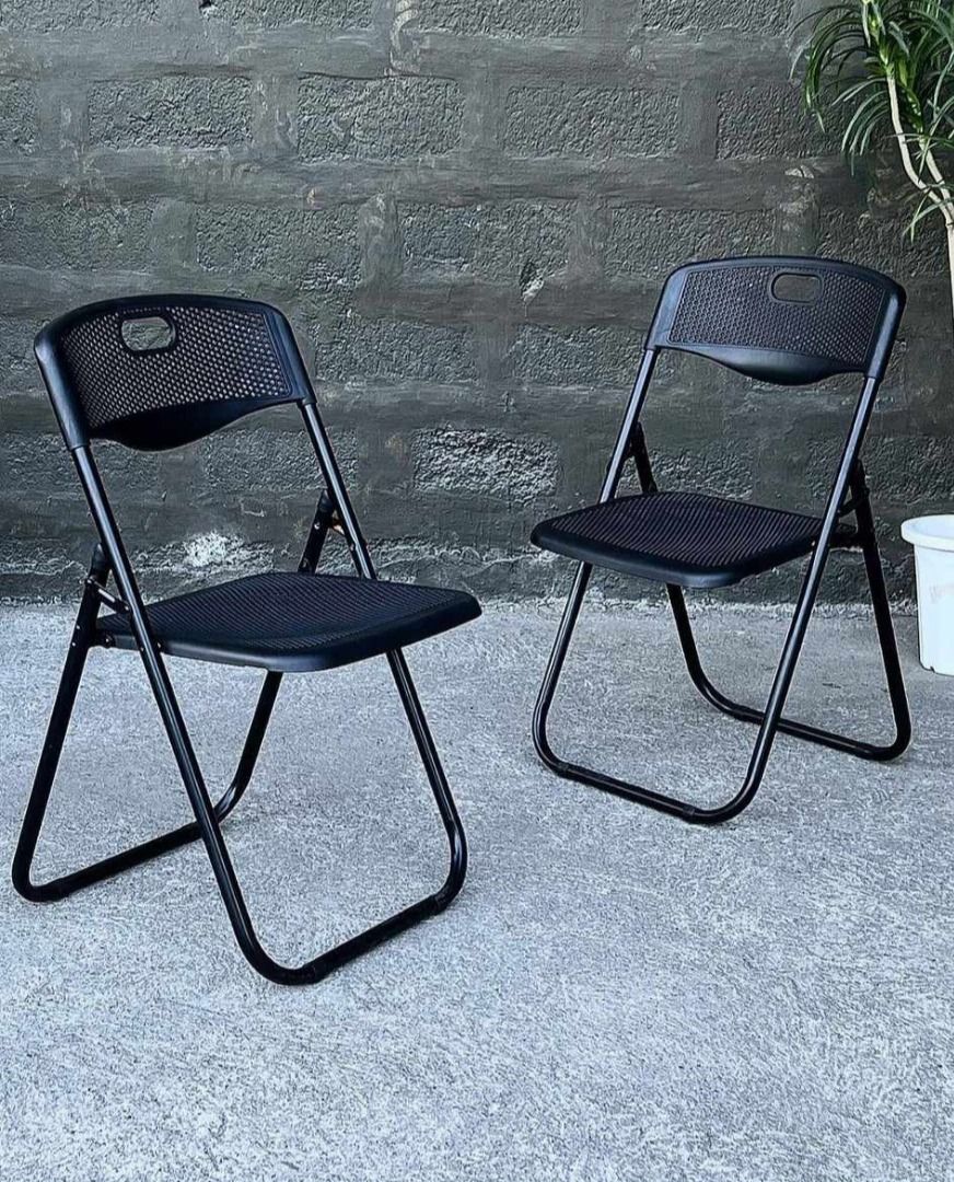 Black Folding Chair (Category: Chairs) located in Mabalacat. Submitted by thenewcraf32843 (Listing ID 1292590071, Image 1). Description: Black Folding Chair In good condition. Presentable, sturdy. Made of steel frame and plastic mesh on seat and back rest. Set of 2. Dimensions: to follow Location: Mawaque Mabalacat, Pampanga We do shipping. Mop: Gcash or Landbank. Strictly no reservation and COD. Payment first basis.. DM to inquire📩.
