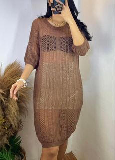 Brown Beach Cover Up  with sleeves Size M-L