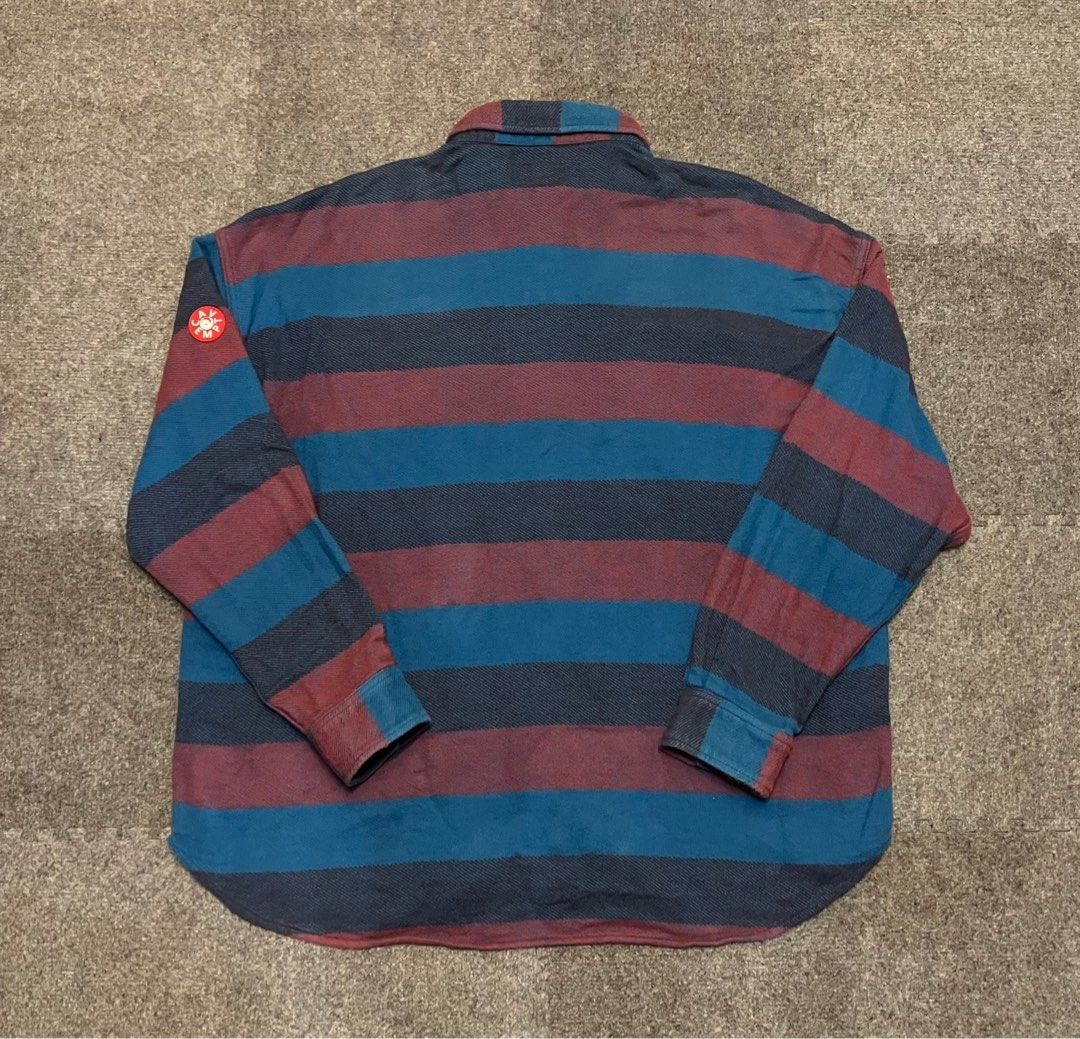 CAV EMPT C.E CLASSIC STRIPE GARMENTS DYED WASHED FLANNEL BIG SHIRT 