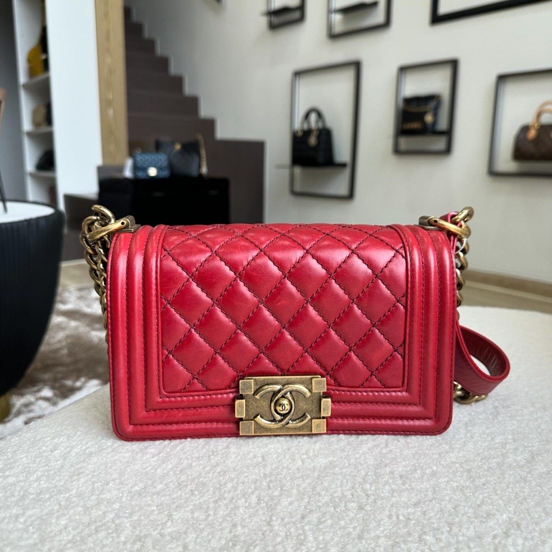 Chanel Red Glazed Calfskin Small Boy GHW Luxury Bags Wallets on Carousell