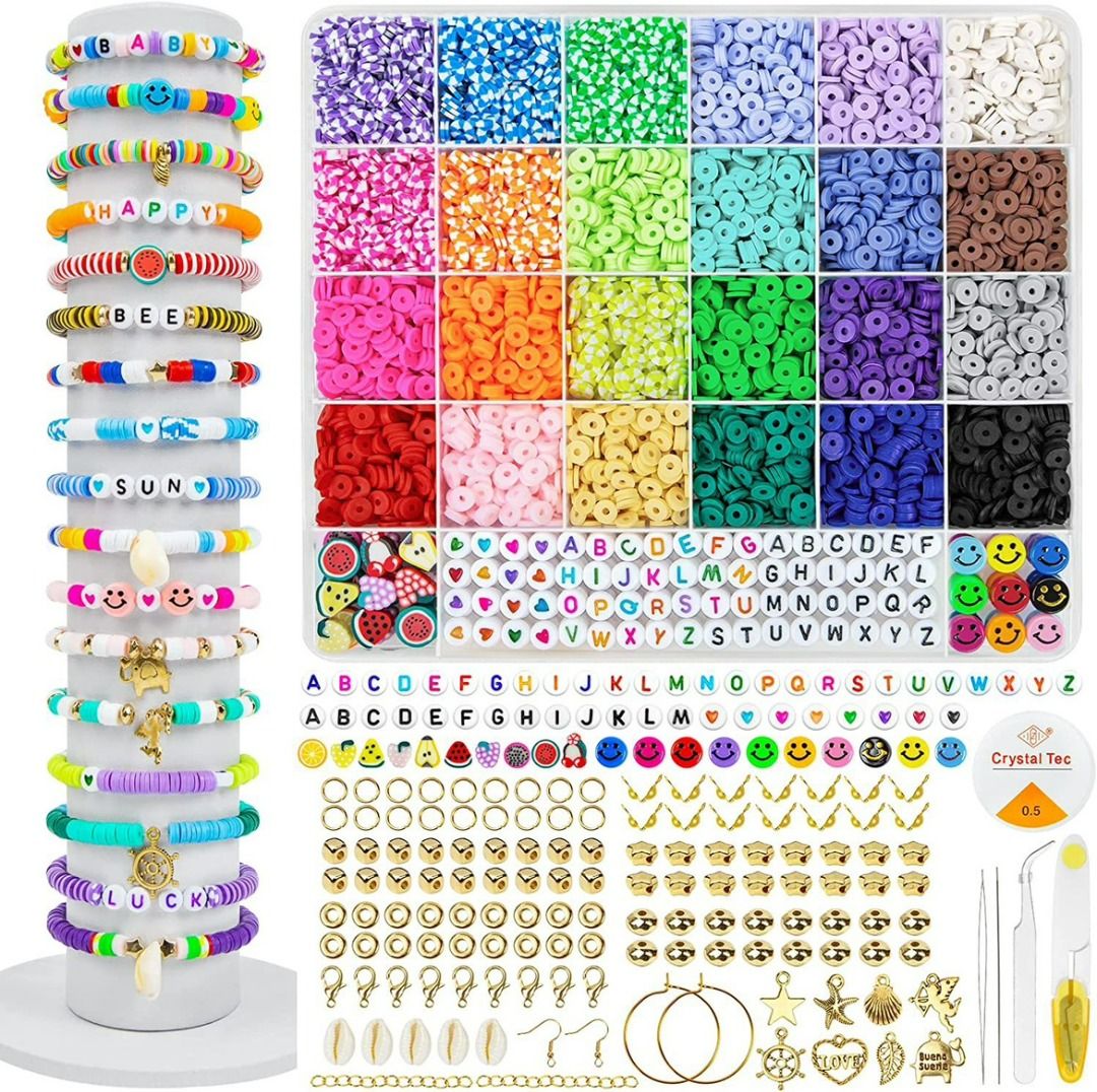 Deinduser Clay Beads 2 Boxes Bracelet Making Kit - 24 Colors Polymer C