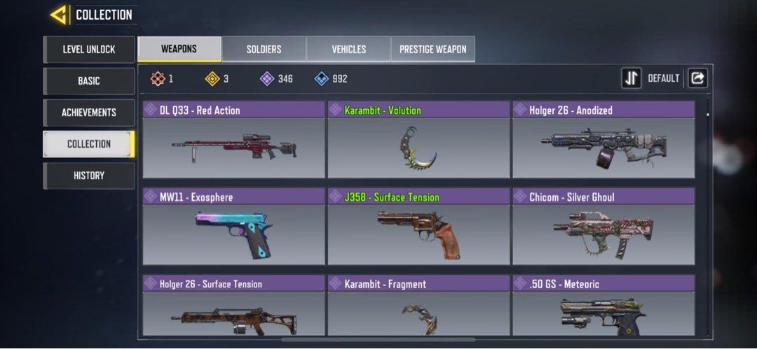 Codm acc (Category: Others) located in Singapore. Submitted by sh7bzskc8y40895 (Listing ID 1292460603, Image 3). Description: S1 player and there are more rare skins Open for nego.