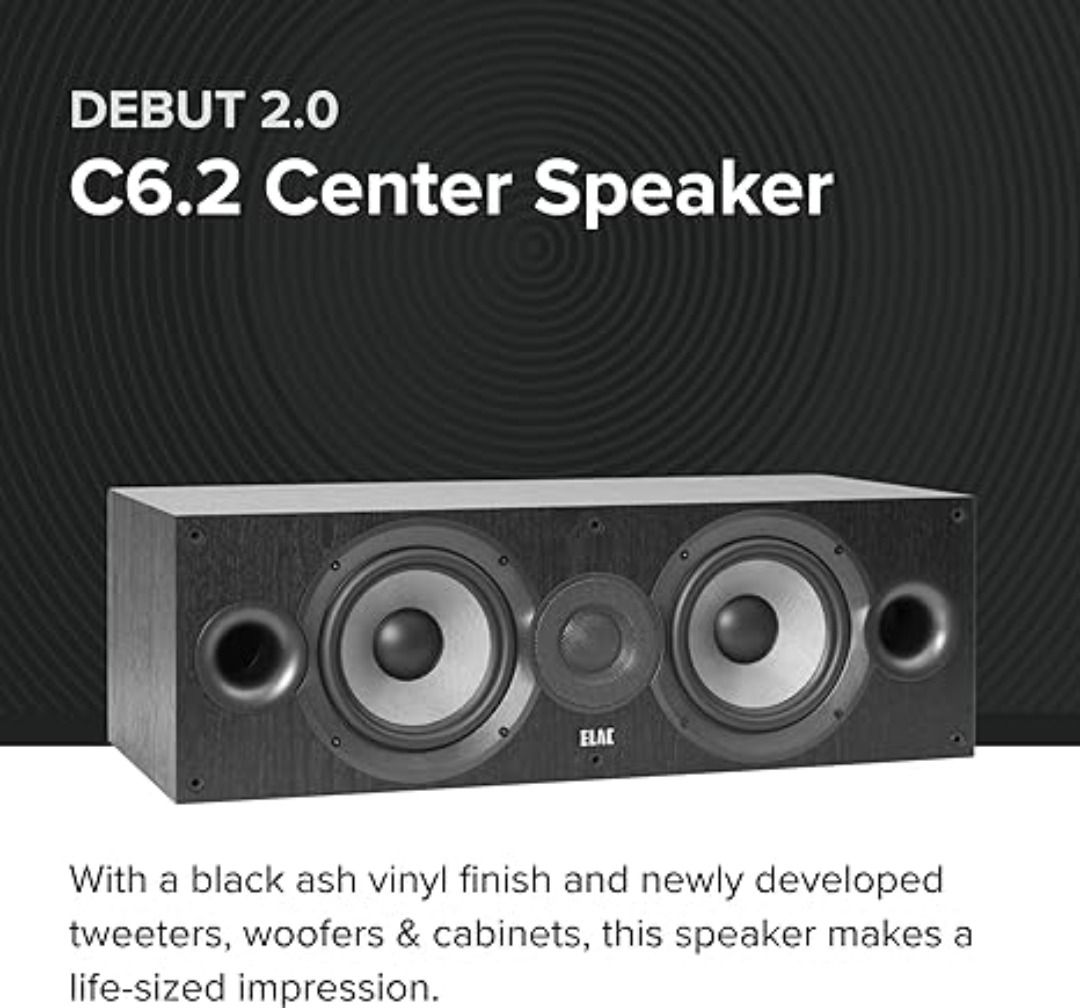 ELAC DEBUT 2.0 C6.2 CENTER CHANNEL SPEAKER 1 CLOTH DOME TWEETER