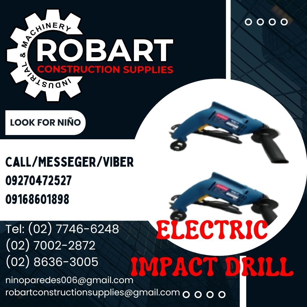 ELECTRIC IMPACT DRILL (Category: Construction Tools & Equipment) located in Manila. Submitted by ninoparede24925 (Listing ID 1292460026, Image 1). Description: ELECTRIC IMPACT DRILL 220-240V 50-60hz 500W Φ13mm 0-41600/Min No 0-2600r/min - - FOR INQUIRES: 𝓟𝓵𝓮𝓪𝓼𝓮 𝓬𝓪𝓵𝓵 :09270472527 09168601898 Look for:Niño Paredes Tel: (02) 7746-6248 (02) 7002-2872 (02) 8636-3005 𝑴𝒂𝒏𝒊𝒍𝒂 𝑶𝒇𝒇𝒊𝒄𝒆: 1405 𝒀𝒖𝒔𝒆𝒄𝒐 𝒔𝒕 𝑺𝒕𝒂 𝑪𝒓𝒖𝒛. 𝑴𝒂𝒏𝒊�