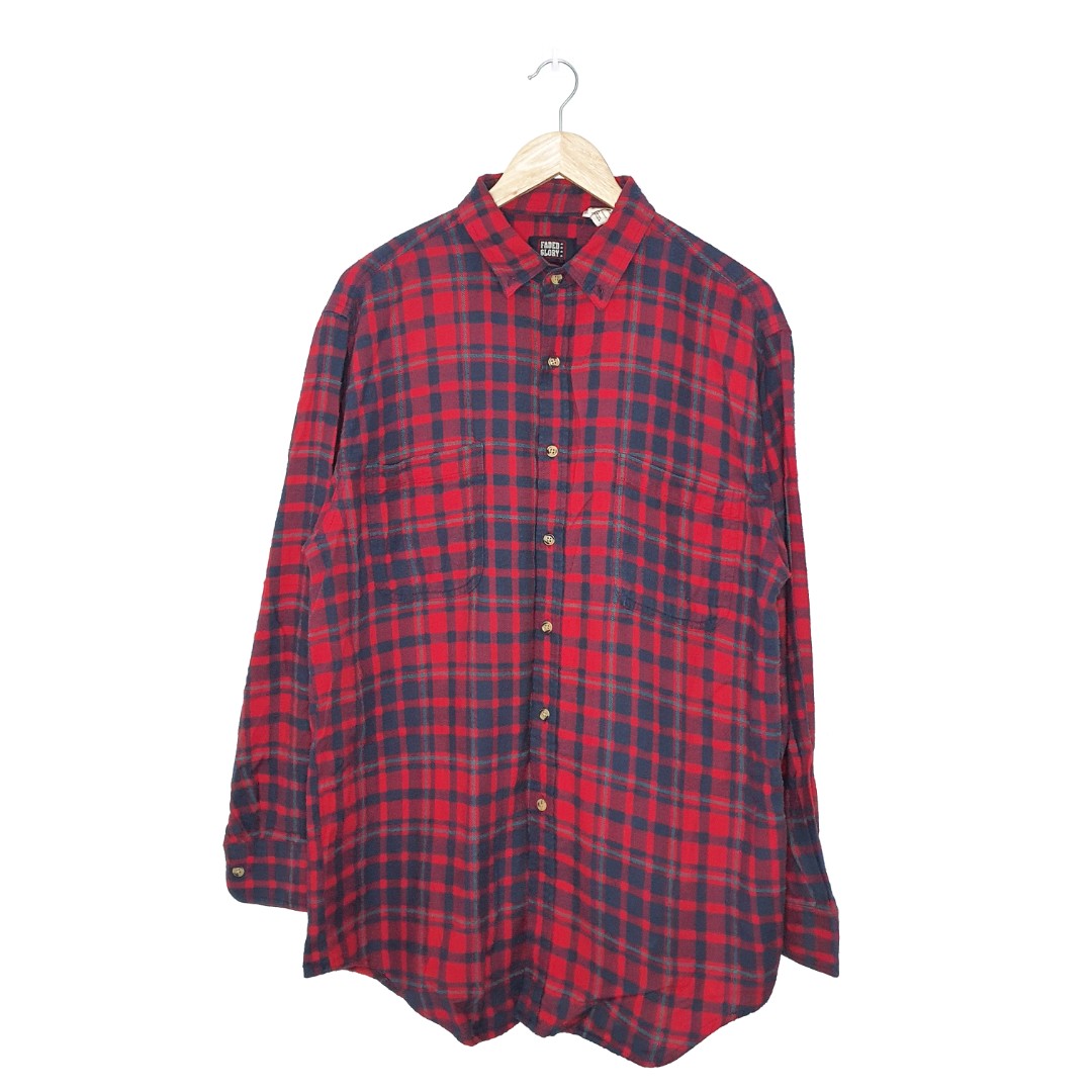 Faded Glory Flannel Shirt Adult Extra Large Red Black Long Sleeve Mens