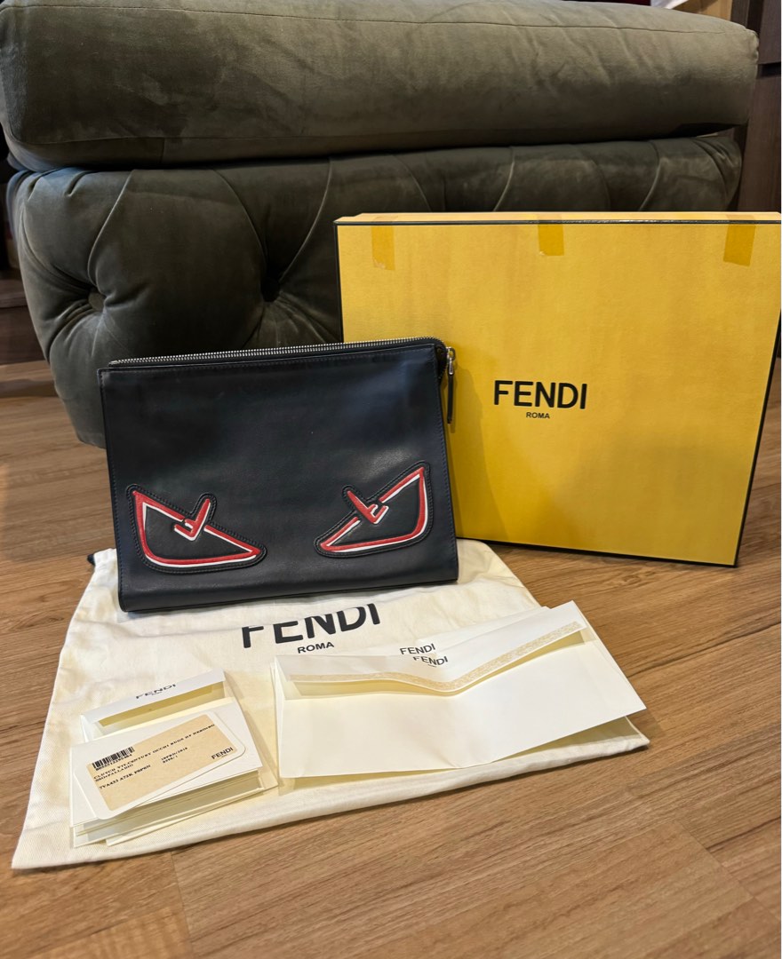 FENDI VIT CENTURY BAG BUGS Bugs Eyes Clutch Black Leather Luxury Bags Wallets on Carousell