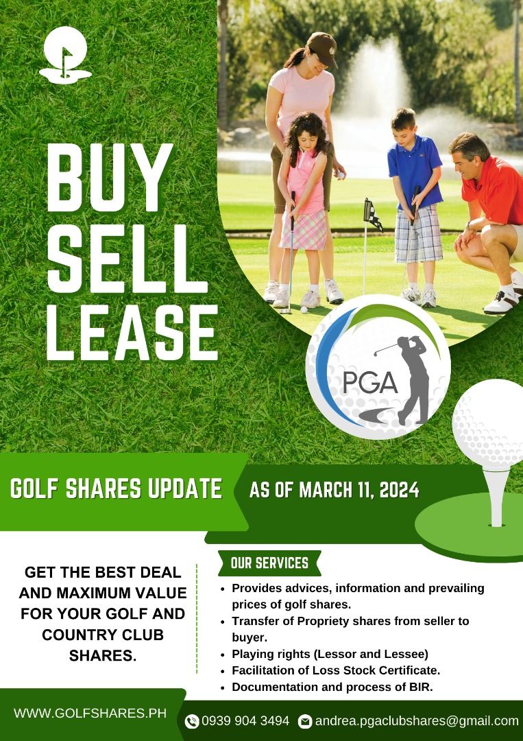 GOLF SHARES MEMBERSHIP - PGA (Category: Golf) located in Muntinlupa City. Submitted by andrea.pgaclubshares (Listing ID 1292505314, Image 1). Description: Good day Golfers! This is Andrea from PGA Clubshares. If you would like to keep up with the latest "SHARE PRICE UPADTES", feel free to message me on my social media accounts. Get the best deal and maximum value for your golf and country club shares. Stay safe and enjoy your game!⛳ #golfsharesph