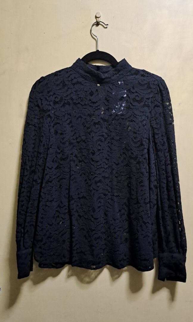 H M Black Formal Lace Top Women s Fashion Tops Blouses on Carousell
