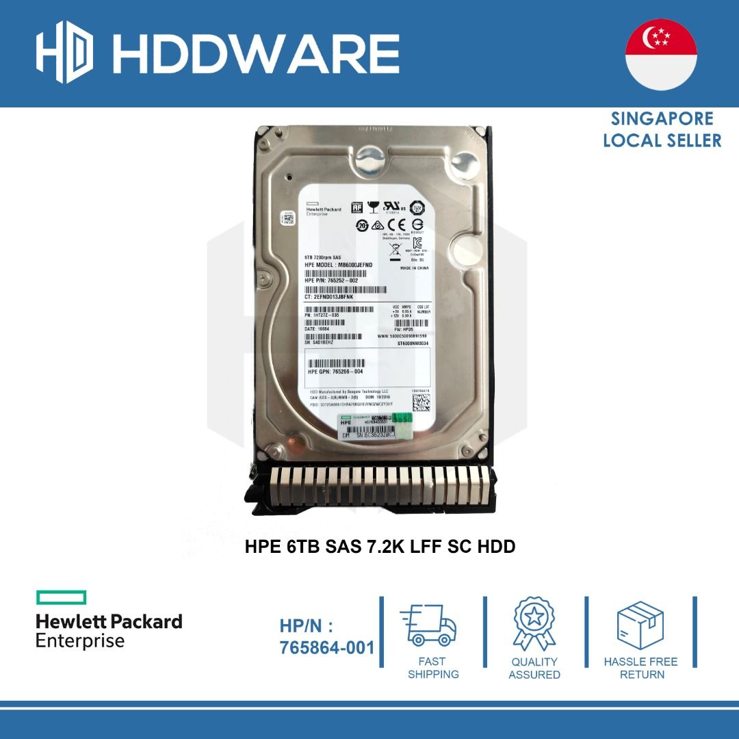 HPE 6TB SAS 7.2K LFF SC HDD // 765259-B21 // 765864-001