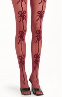 LF: colorful stockings tights with fun patterns lace like bows ribbons BLACK GREEN PURPLE RED BLUE