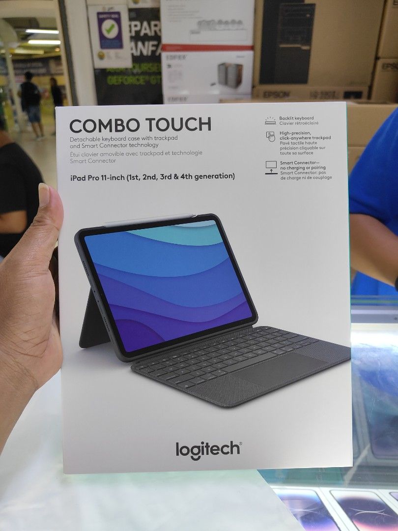 Logitech combo touch for ipad pro 11 inch 1st,2nd,3rd generation (Category: Cases & Sleeves) located in San Juan City. Submitted by nerizapagara (Listing ID 1292510938, Image 1). Description: Combo touch Detachable keyboard case with track pad and smart connector technology Backlit keyboard High-precision click-anywhere trackpad No charging or pairing Smart connector.