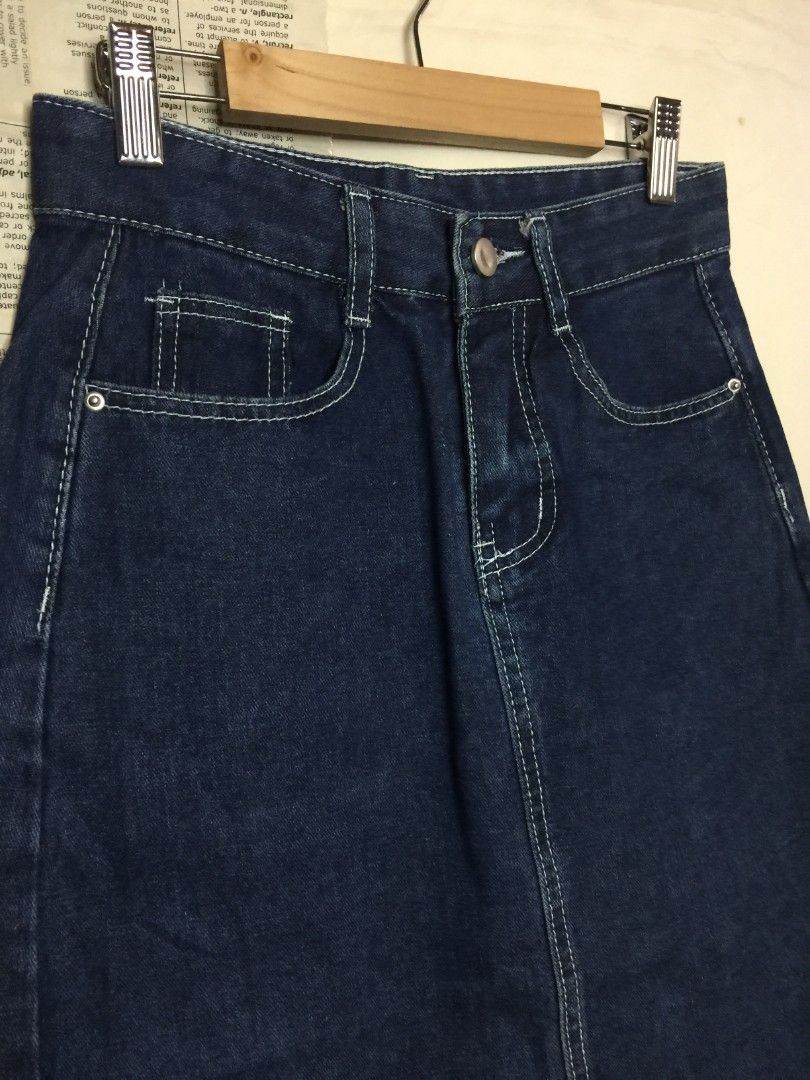 DARK BLUE DENIM LONG SKIRT (Category: Skirts) located in Quezon City. Submitted by lovedbyzi_ (Listing ID 1292517354, Image 3). Description: size 24 to 25 – like new – dark blue denim color.