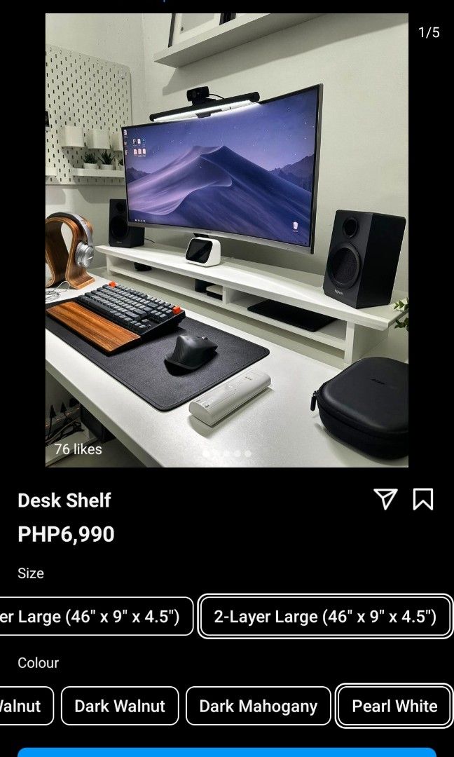 Office Desk Shelf (Category: Office & Business Technology) located in Taguig. Submitted by inxs08 (Listing ID 1292471143, Image 3). Description: Originally being sold at Php 6990 Ark Ergonomics Double Desk Shelf. 2 Layer Large (46"x9"x45"). Pearl white color. Brand new and kept in storage. This has never been used but I noticed a little bit of paint peeled on the side. Please see photo number 4. First and 3rd photo from the website of Ark Ergonom