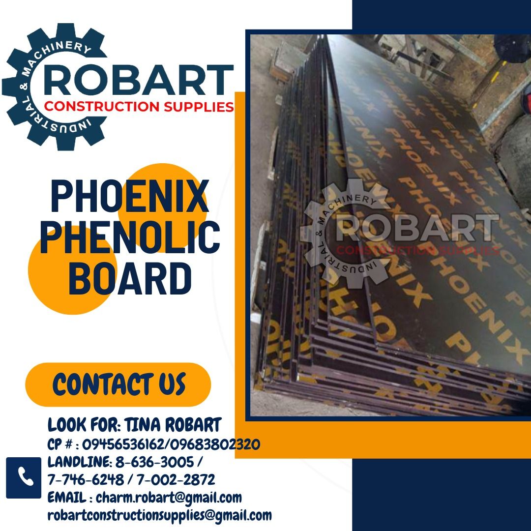 Phoenix Phenolic Board 1/2" (Category: Construction & Building Materials) located in Manila. Submitted by tina.sales (Listing ID 1292507141, Image 1). Description: Phoenix Phenolic Board 1/2" ₱1,580 SEND US MESSAGE FOR INQUIRIES ‼️‼️ ~~TINA ROBART~~ 0 9 4 5 6 5 3 6 1 6 2 0 9 6 8 3 8 0 2 3 2 0 LANDLINE: 8 6 3 6 3 0 0 5 / 7 7 4 6 6 2 4 8 / 7 0 0 2 2 8 7 2 EMAIL : c h a r m.r o b ar t @ g m a i l.c o m r o b a r t c o n s t r u c t i o n s u p p l i