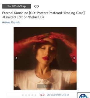[PRE-ORDER/JAPAN EDITION] Ariana Grande- eternal sunshine Japan edition deluxe B in 10-inch cardboard sleeve packaging (CD+ Poster + Postcard + Trading Card) NOT VINYL LP PLAKA