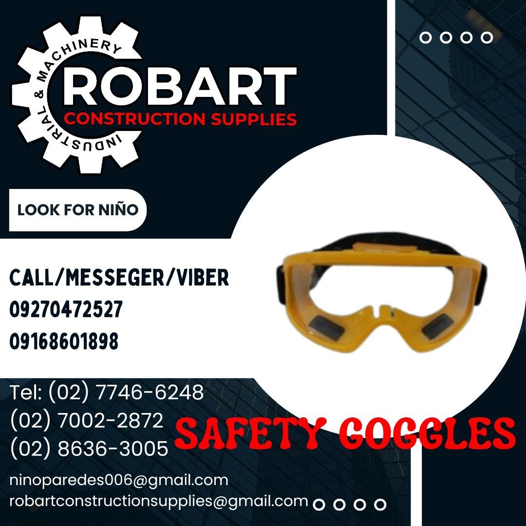 SAFETY GOGGLES (Category: Construction Tools & Equipment) located in Manila. Submitted by ninoparede24925 (Listing ID 1292454242, Image 1). Description: SAFETY GOGGLES - - FOR INQUIRES: 𝓟𝓵𝓮𝓪𝓼𝓮 𝓬𝓪𝓵𝓵 :09270472527 09168601898 Look for:Niño Paredes Tel: (02) 7746-6248 (02) 7002-2872 (02) 8636-3005 𝑴𝒂𝒏𝒊𝒍𝒂 𝑶𝒇𝒇𝒊𝒄𝒆: 1405 𝒀𝒖𝒔𝒆𝒄𝒐 𝒔𝒕 𝑺𝒕𝒂 𝑪𝒓𝒖𝒛. 𝑴𝒂𝒏𝒊𝒍𝒂 #RobartConstructionSupplies #ConstructionSupplies #Industrialprod