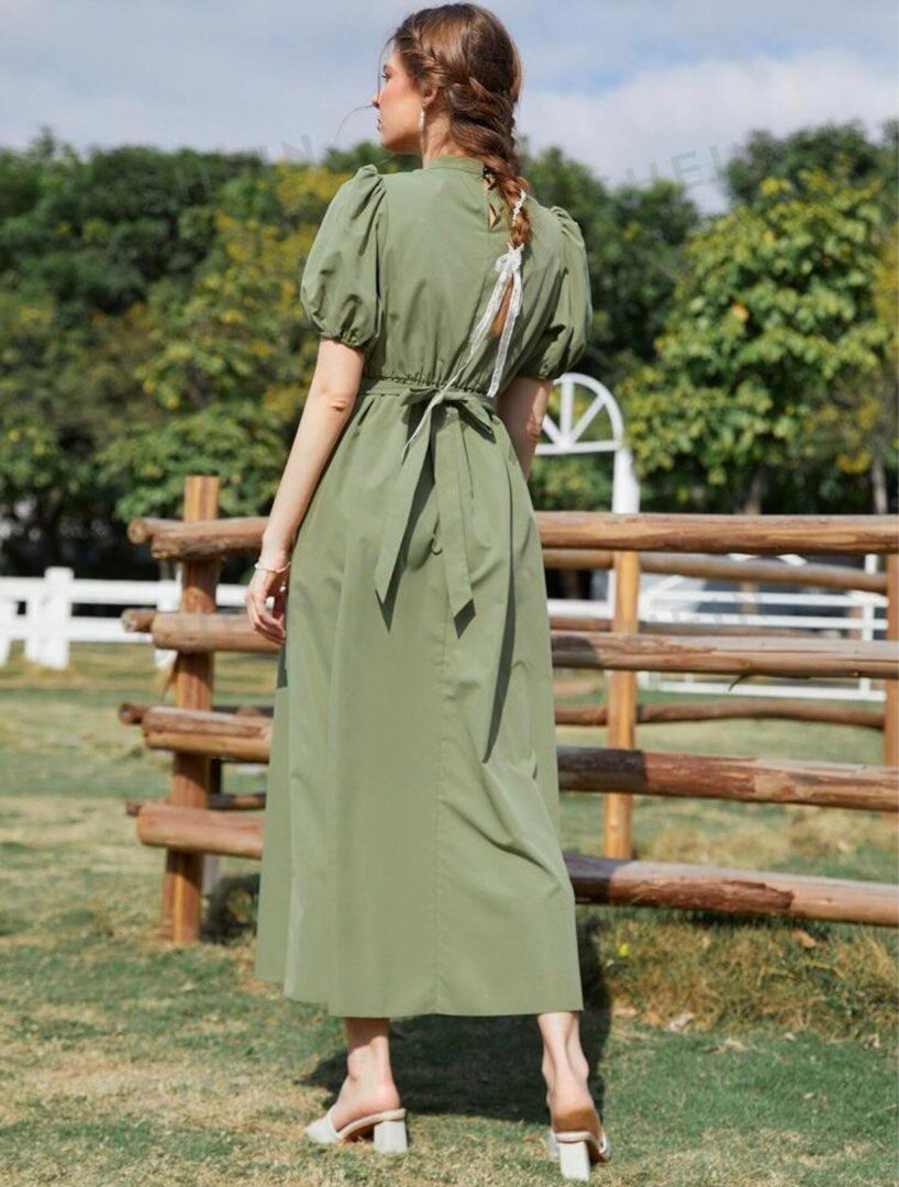 SHEIN Modely Square Neck Lantern Sleeve A-line Dress