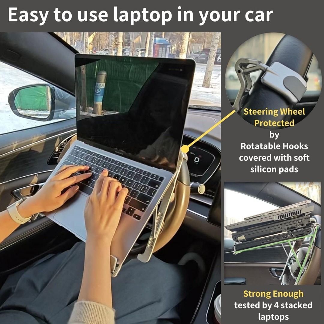 STEERTOP Car Steering Wheel Laptop Stand | Foldable Metal Bracket ...