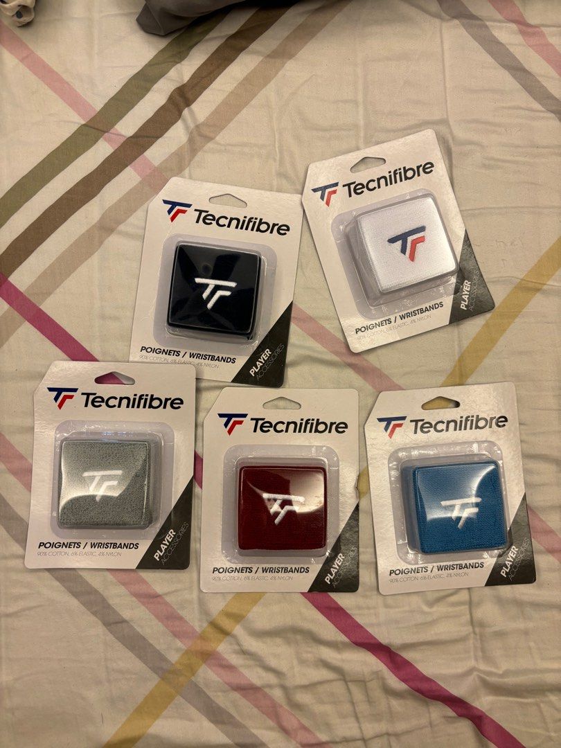 Tecnifibre Wristbands (Category: Racket and Ball Sports) located in Quezon City. Submitted by moptop22 (Listing ID 1292608721, Image 1). Description: P400 per pack. Original. Update on Available Colors: Maroon, Light Blue (other colors sold).