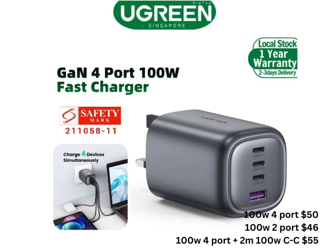UGREEN 200w Powerbank 300w 65W Travel Fast Charger | Ugreen 100W | Ugreen 140W GaN | Ugreen Phone Stand | PUGREEN 2-in-1 Magnetic Wireless Charging Station (Category: Chargers & Cables) located in Singapore. Submitted by russell_tix (Listing ID 1240809563, Image 1). Description: Ugreen 200w Power Bank $80 Ugreen 100w Power Bank $40 Ugreen 300w $140 Ugreen 65w 4 Port - $30 Ugreen 100w - 4 Port $50 Ugreen 140w - $75 Ugreen 3 Port Foldable - $39 Ugr