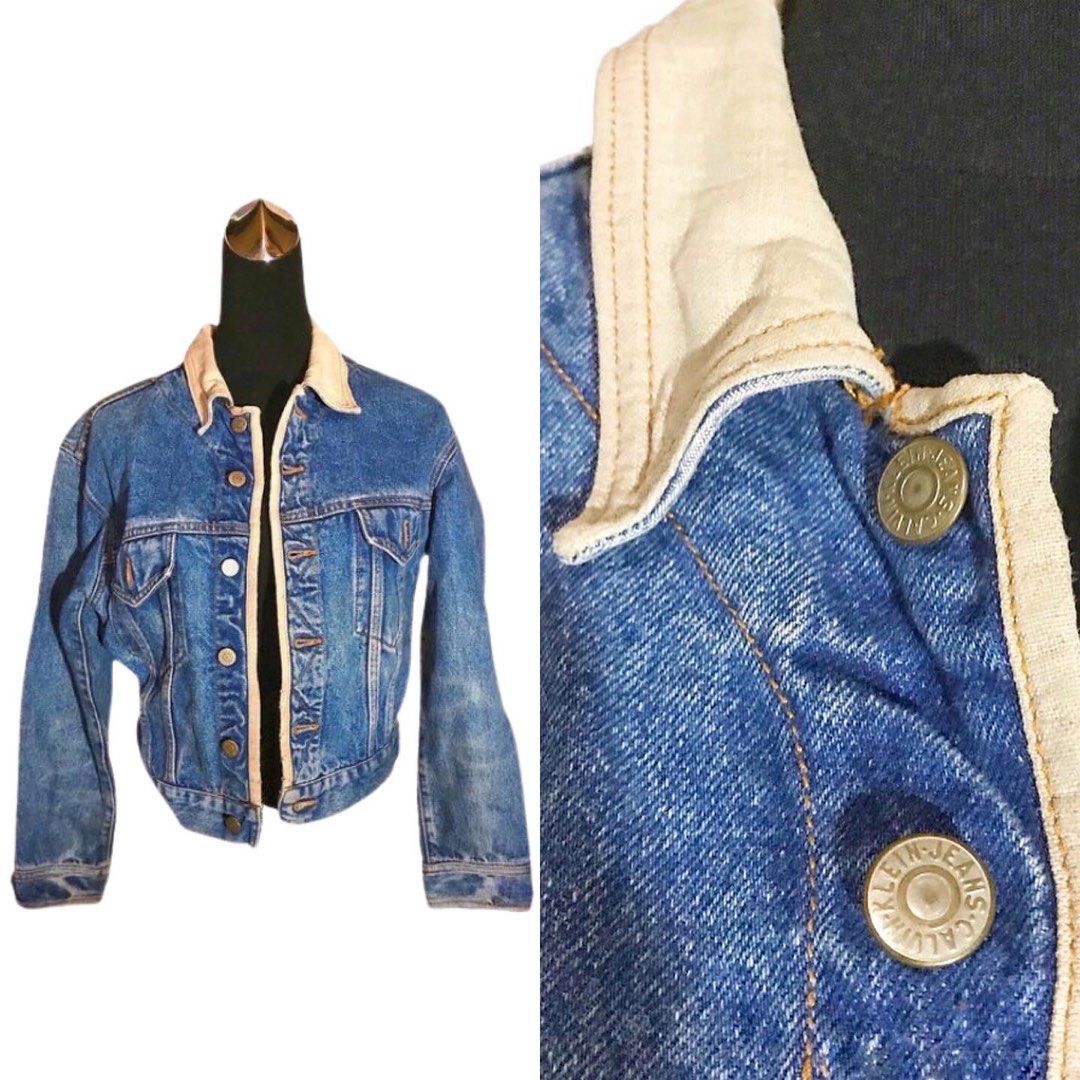 Vintage Calvin Klein CK cropped denim jacket USA (Category: Coats, Jackets and Outerwear) located in Manila. Submitted by theconstantdeclutterer (Listing ID 1292577649, Image 1). Description: Genuine vintage Calvin Klein denim jacket, boxy style. Bought in USA. Fits medium. 19 bust, 30 length. Semi cropped. Fits medium to semi large. Get this now! .