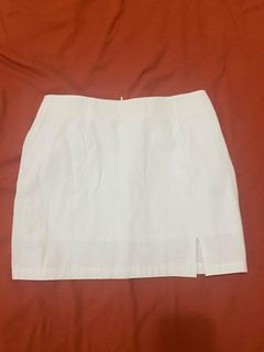 White Mini Linen Skirt with Slit