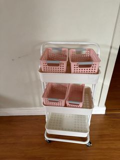LAST PRICE!! White Organizing Trolley Push Cart with wheels storage kitchen nursery with baskets