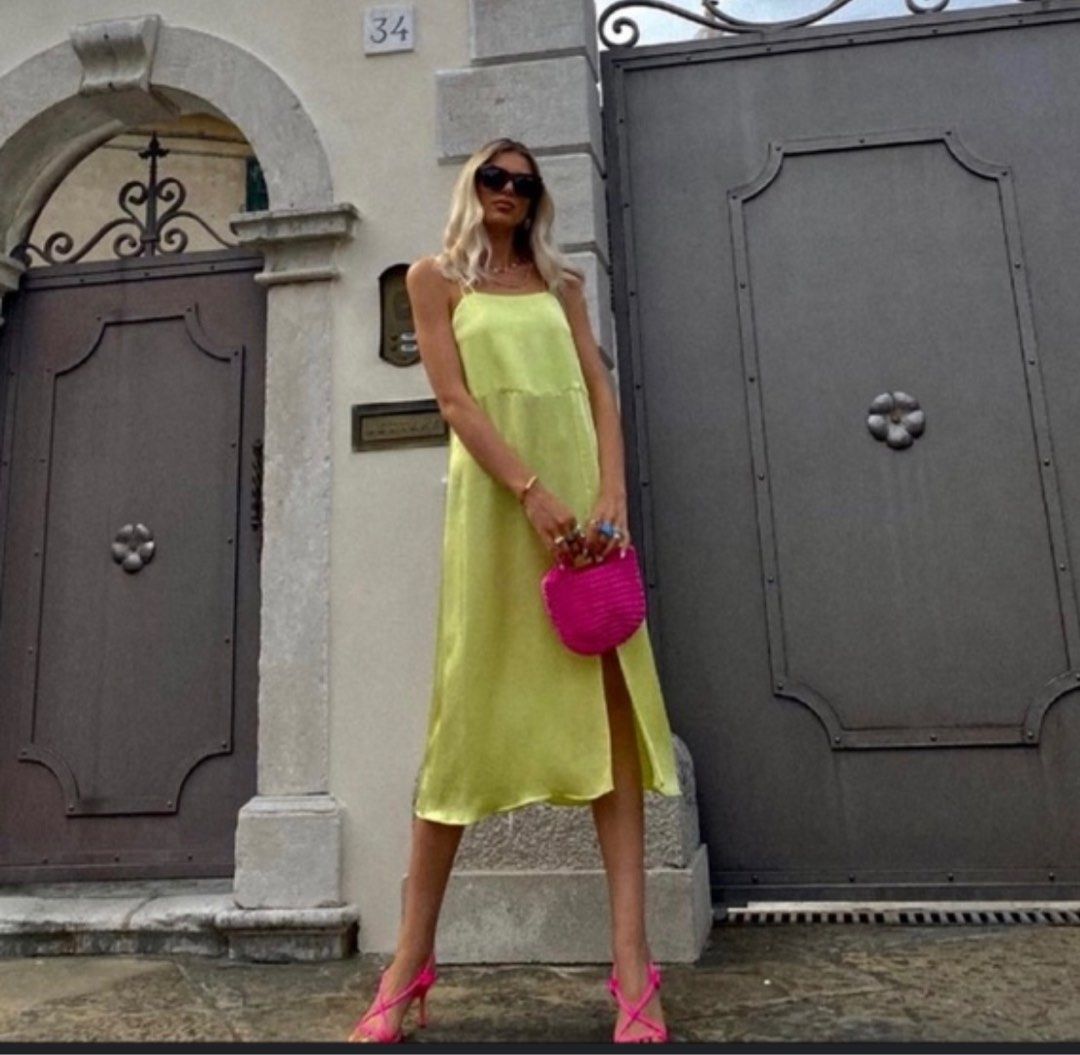 neon green dress zara Zara green midi dress XL (16-18) Like new