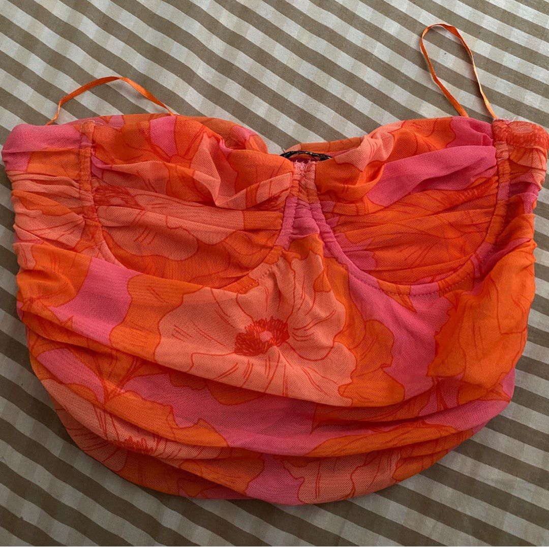 ZARA Tulle Corset Top - Pink/Orange, Women's Fashion, Tops, Other