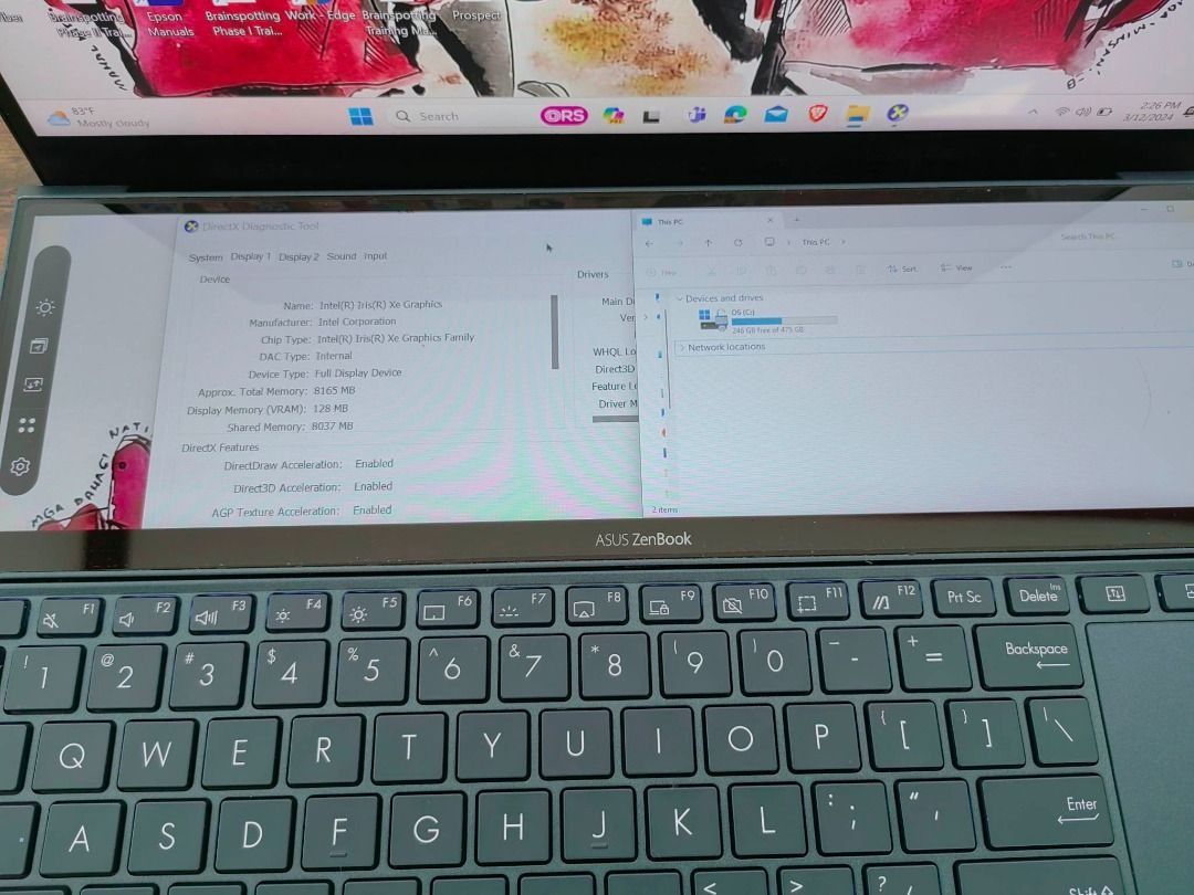 ZenBook Duo 14 UX482 (Category: Laptops & Notebooks) located in Santa Rosa. Submitted by ninetytwo17 (Listing ID 1292530626, Image 3). Description: ✨ NEGOTIABLE ✨ Performance: 10/10 (smooth and seamless) Screen 1 condition: 10/10 (no scratches) Screen 2 condition: 11/10 (with screen protector) Keyboard: 10/10 (well-maintained) Charger: 10/10 (new) Battery: 10/10 - up to 5 hours (optimized by ASUS battery saver) Exterior: 8/10 - issues: minor dent