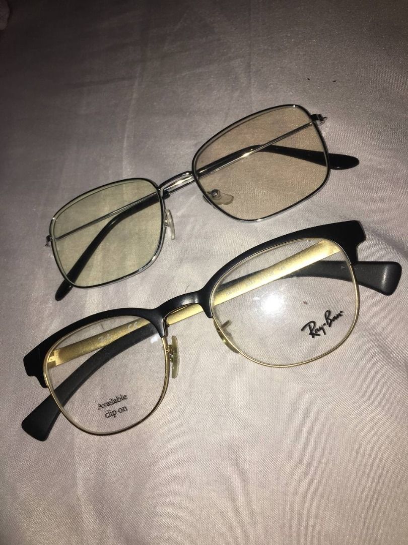 2 for 199 Authentic Ray-ban Eyeglasses and Silver Metallic Eye Frame (Category: Sunglasses & Eyewear) located in Quezon City. Submitted by macey_store (Listing ID 1292664376, Image 1). Description: ray ban w scratches and maluwag screw.