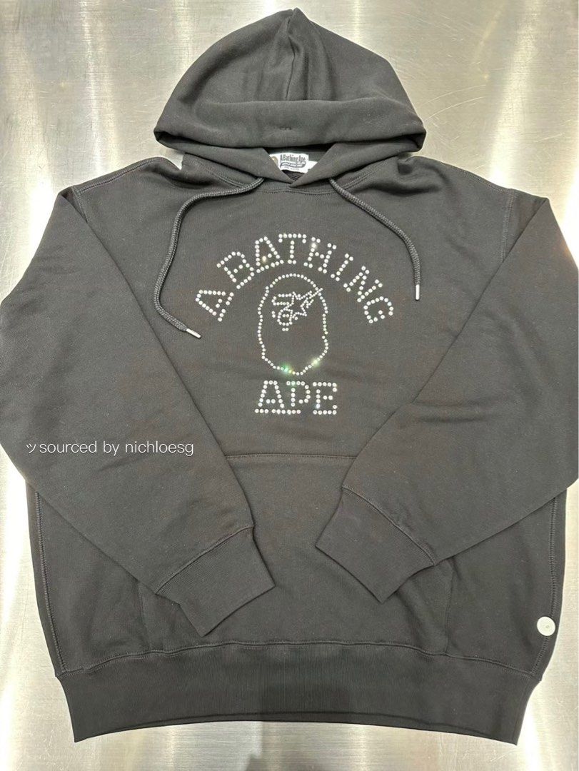 BAPE RHINESTONE COLLEGE PULLOVER HOODIE, Men's Fashion, Tops