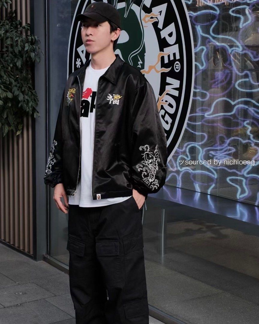 BAPE SATIN SOUVENIR JACKET Men s Fashion Coats Jackets and Outerwear on Carousell