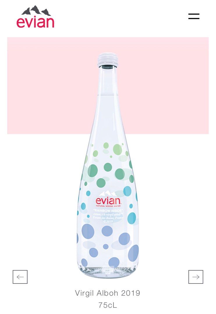 Evian 2019 Virgil Abloh limited edition glass bottle Furniture Home Living Kitchenware Tableware Water Bottles Tumblers on Carousell