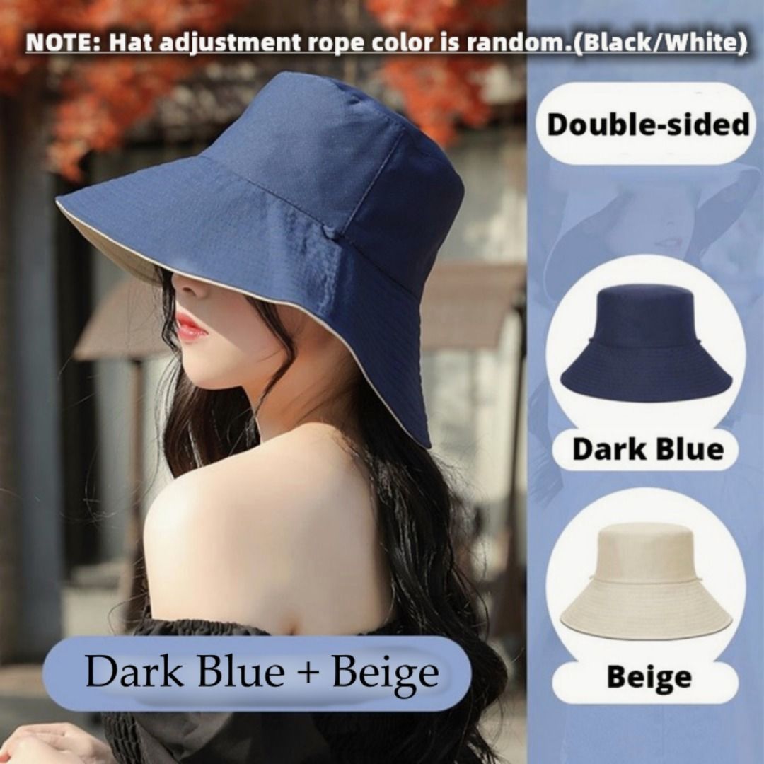 Foldable Bucket Fishing Hat/Unisex Wide Sun Cap Soft Cotton & Polyester  Fabric (Dark Blue + Beige), Women's Fashion, Watches & Accessories, Hats &  Beanies on Carousell