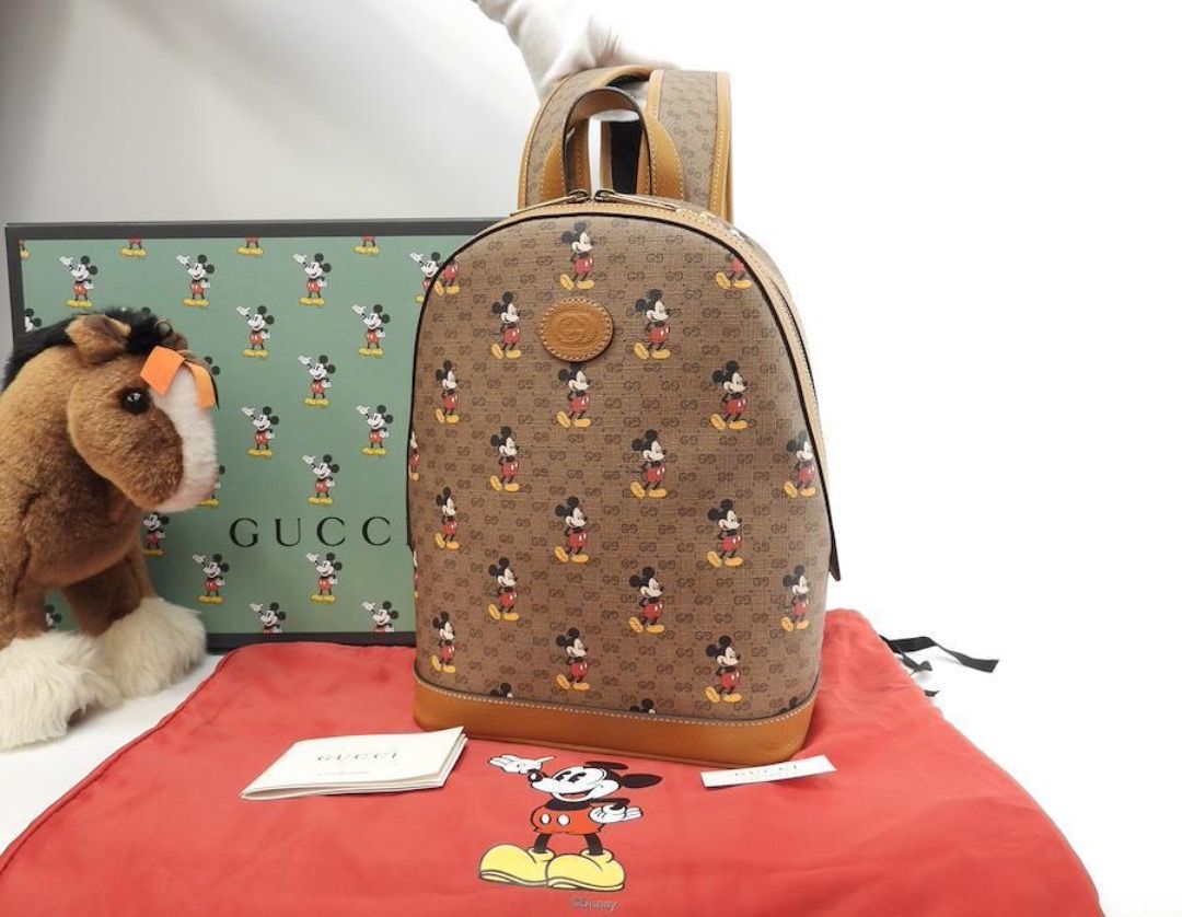 Gucci x Disney Mickey Mouse Micro GG Supreme Backpack in Canvas and Brown Calfskin Authentic