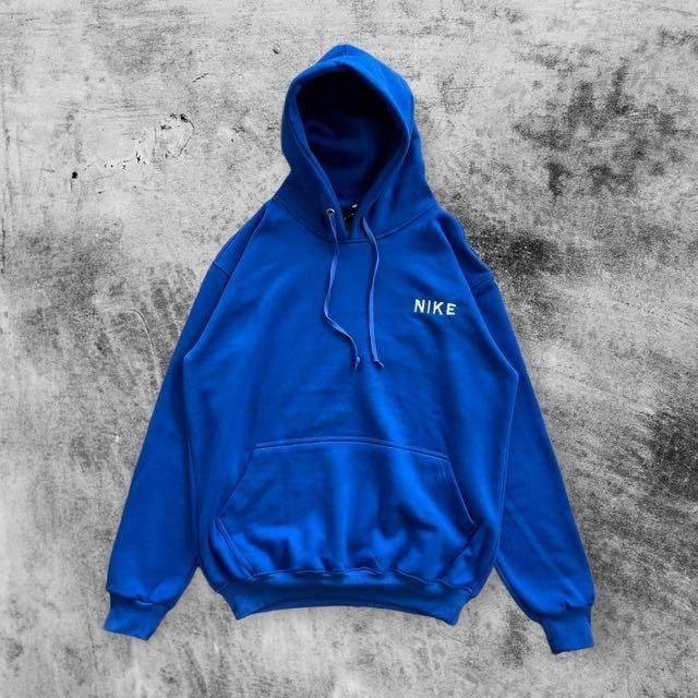 Hoodie Nike Big Swoosh Biru, Fesyen Pria, Pakaian Baju Luaran di