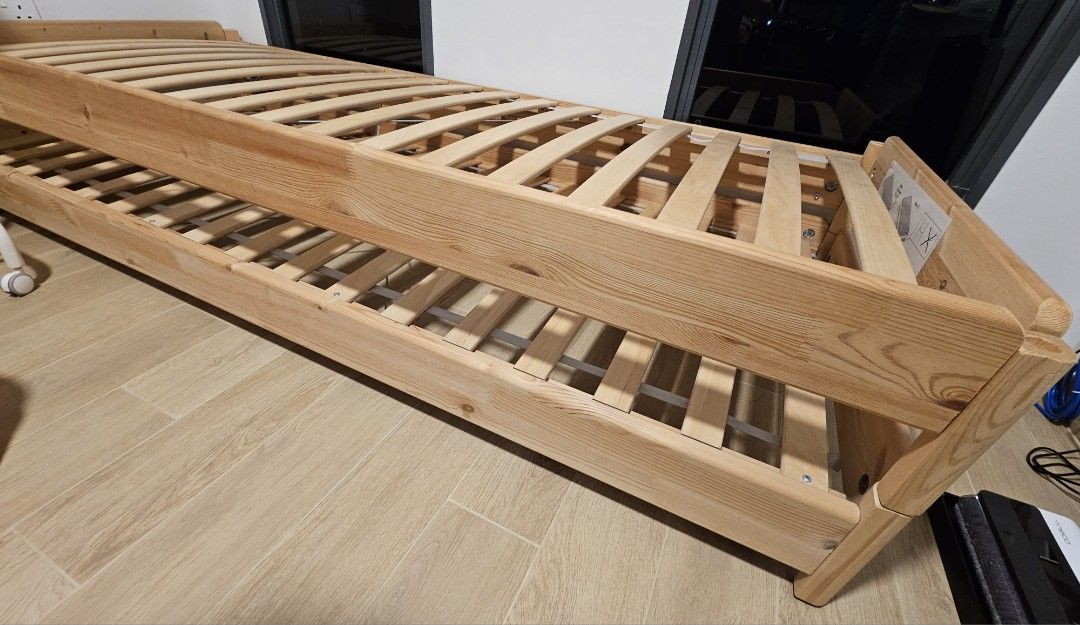 IKEA UTAKER stackable single bed frames (Category: Bed Frames & Mattresses) located in Singapore. Submitted by rwrshop (Listing ID 1292709010, Image 2). Description: - Selling both bedframes to clear space - needs slight clean up - Without mattress - Kindly arrange self-pick up https://www.ikea.com/sg/en/p/utaker-stackable-bed-pine-70360485/ -once sold, no return/refund.