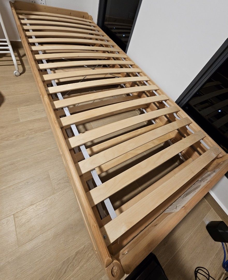 IKEA UTAKER stackable single bed frames (Category: Bed Frames & Mattresses) located in Singapore. Submitted by rwrshop (Listing ID 1292709010, Image 1). Description: - Selling both bedframes to clear space - needs slight clean up - Without mattress - Kindly arrange self-pick up https://www.ikea.com/sg/en/p/utaker-stackable-bed-pine-70360485/ -once sold, no return/refund.