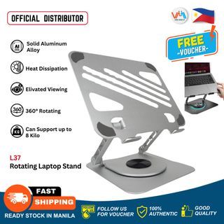 L37 Aluminum Alloy + Silicone Adjustable ROTATING Laptop Stand Silver 360°Rotation Multi-Level Foldable Portable Anti-Skid Heat Dissipation Ergonomic Aesthetic Design Non Shaking Tablet Holder for Laptop Macbook iPad Smartphone Book Etc. - VMI DIRECT