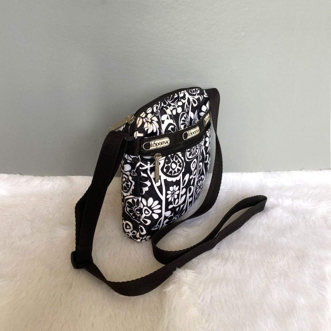 Lesportsac Black White Floral Prints Crossbody Bag Women s Fashion Bags Wallets Cross body Bags on Carousell