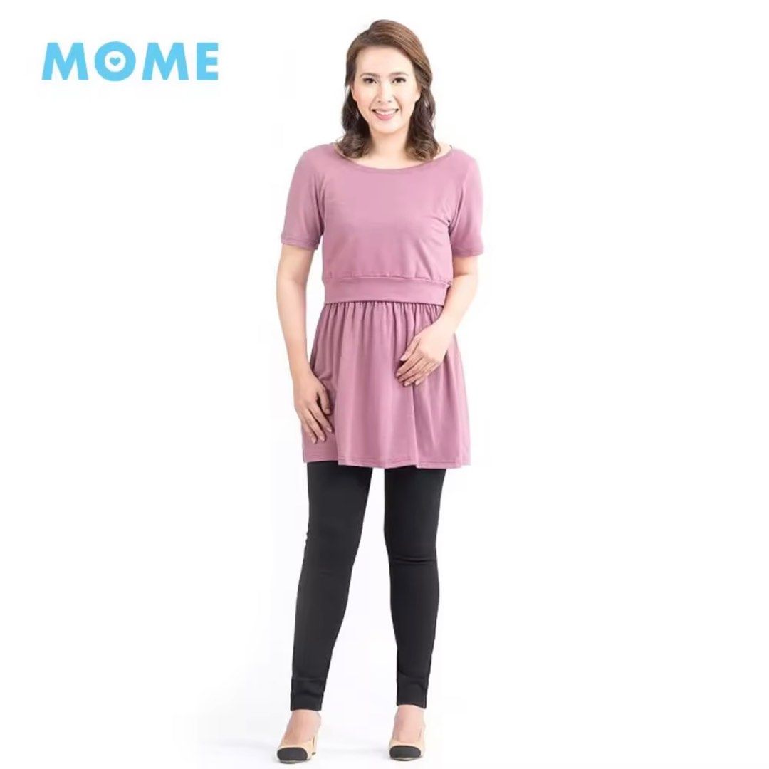 MOMEWEAR mauve breastfeeding top (Category: Maternity wear) located in Pasig City. Submitted by sagefields (Listing ID 1292648622, Image 3). Description: Size M but they run big! Please refer to their size chart in the last photo Can be worn for maternity/pregnancy and breastfeeding Has minimal oil stain but can be washed off.